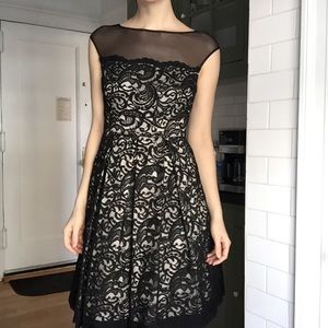 Black lace Eliza J midi dress 50st style